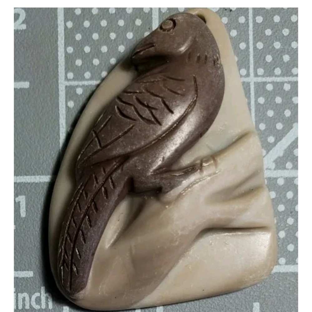 Hand Carved Stone Small Bird on Branch Pendant Bead - Picture 4 of 4